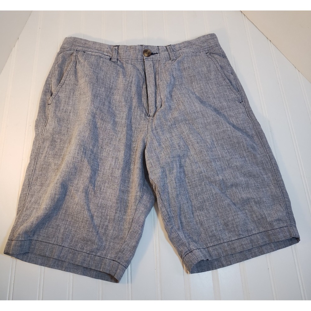 Merona Mens Gray Chambray Cotton Flat Front Chino Shorts Size 28 Preppy Coastal